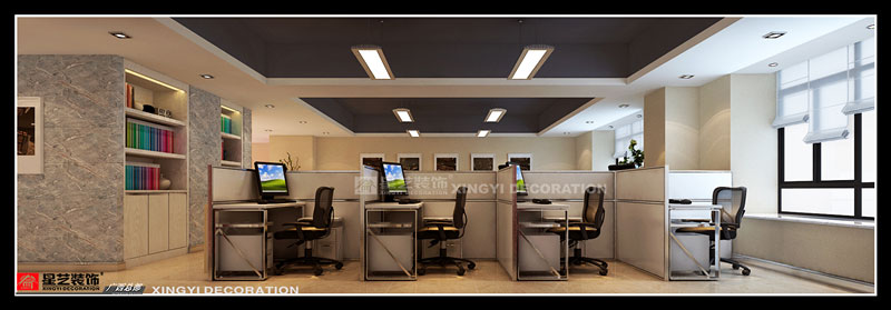 華西商貿(mào)城辦公樓裝修員工辦公區(qū)設(shè)計(jì)效果第一張