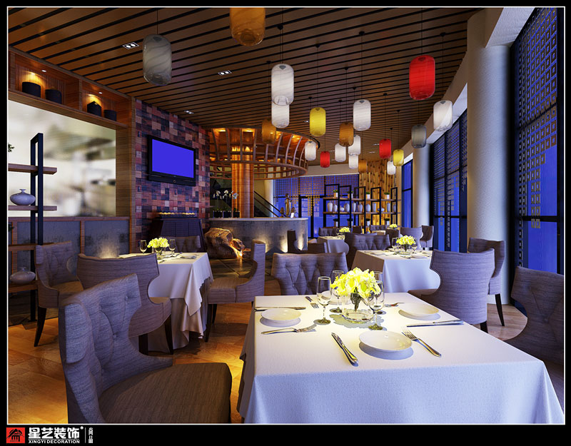 柳州東堤酒吧裝修首層餐廳設(shè)計(jì)效果01