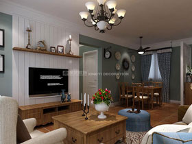 瀚林新城90平美式風(fēng)格客廳設(shè)計效果