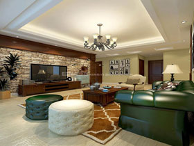 中鐵江灣山語城120平美式風(fēng)格客廳設(shè)計(jì)效果