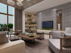 鳳景灣258平復(fù)式樓新中式客廳裝修設(shè)計(jì)效果