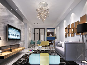 天昌東盟中央城87平現(xiàn)代簡(jiǎn)約客廳裝修設(shè)計(jì)效果圖