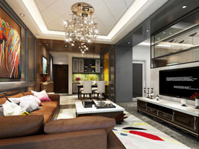 翡翠園-鳳瑛軒160平簡(jiǎn)約美式客廳裝修設(shè)計(jì)效果