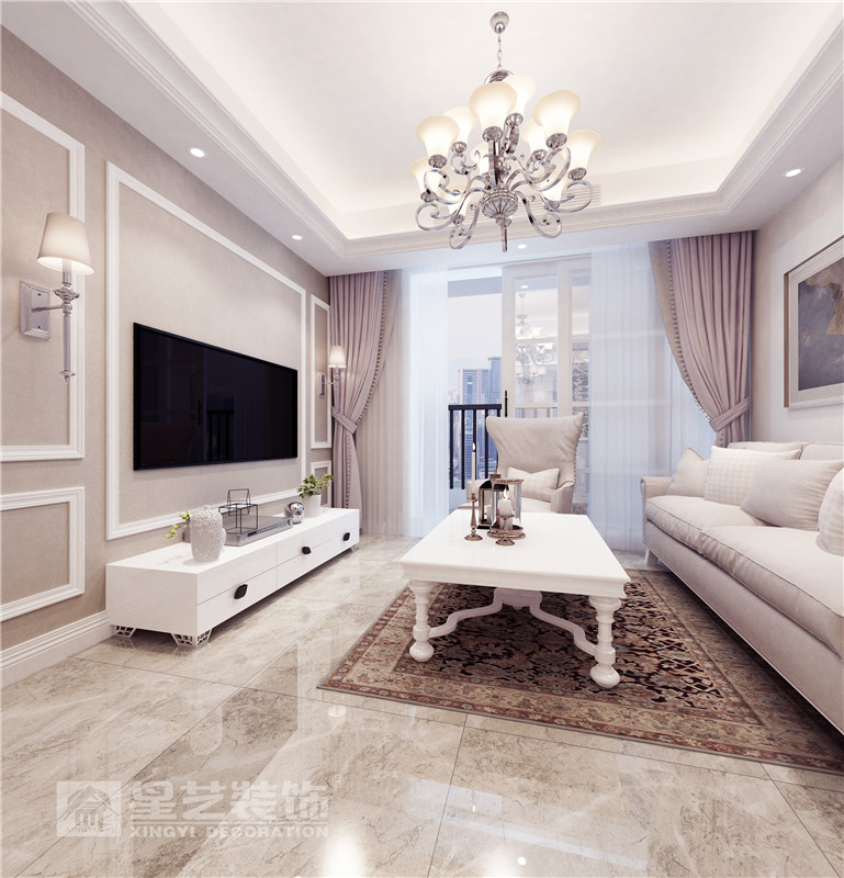 榮和千千樹88平歐式風(fēng)格客廳裝修設(shè)計(jì)效果