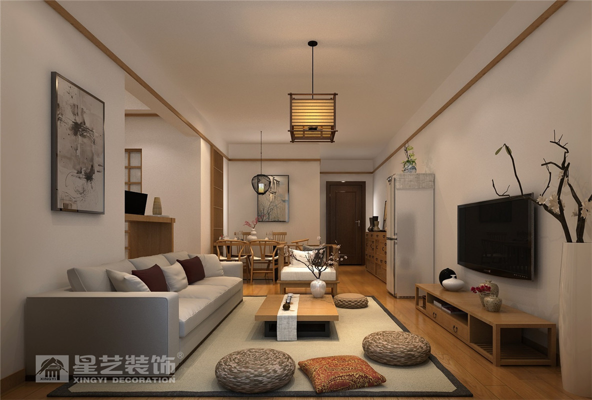 榮和悅瀾山92平日式客廳裝修設(shè)計(jì)效果