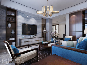 中房翡翠灣128平新中式客廳裝修設(shè)計(jì)效果