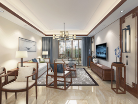 聯(lián)發(fā)君瀾130平中式客廳裝修設(shè)計效果圖