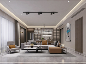 美泉1612小區(qū)172平客廳現(xiàn)代簡約裝修效果圖