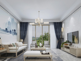 天譽(yù)花園140平新中式客廳裝修效果圖